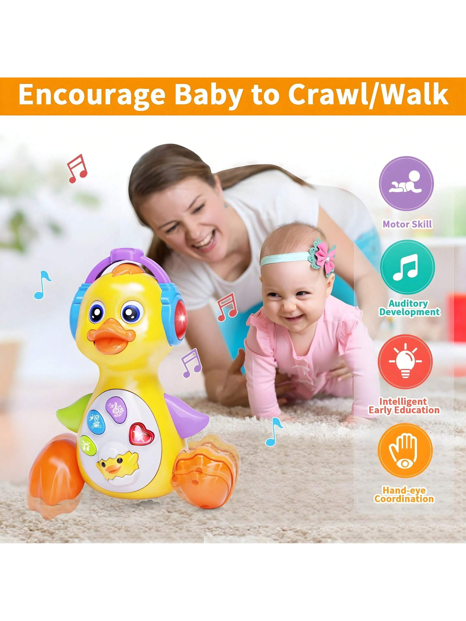 MOONTOY Dancing Duck Baby Toys 6-12 Months Developmental, Musical Crawling Infant Tummy Time 3 4 5 6 7 8 9 10 11 12 18 Month Boy Girl Moving Light Up Toddler Learning Activity Easter Birthday Gift