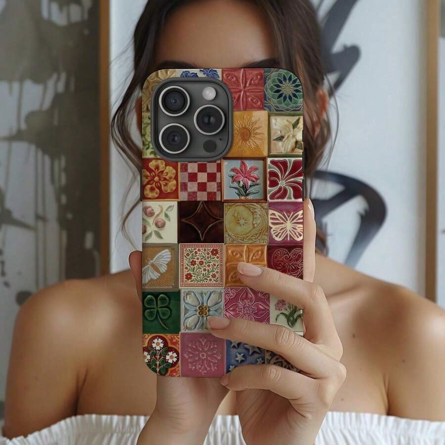 Mosaic Collage Retro Bohemian Y2K 90s Hippie Style Phone Case Compatible With IPhone 17 Pro Max, 16, 15, 14 Plus, 13, 12, 11