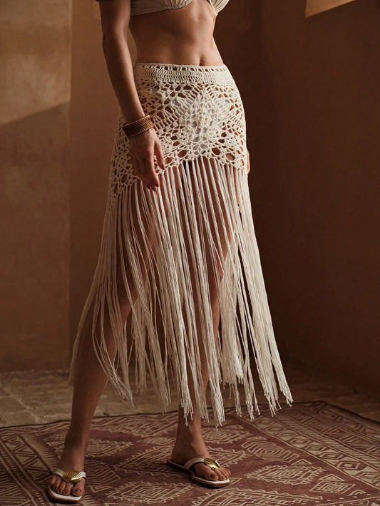 MOTF PREMIUM FRINGE SHEER SKIRT COVER UP FOR SUMMER BEACH VACATION