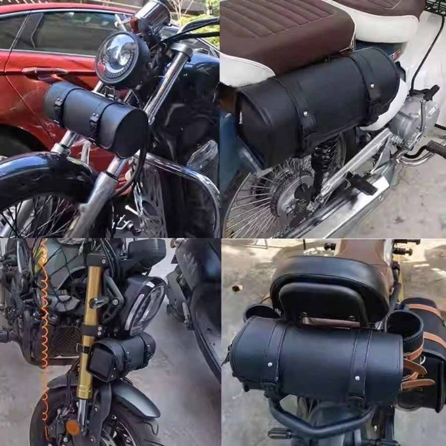 Motorcycle Tool Bag, Front PU Leather Saddle Bag, Motorcycle Fork Storage Bag, Universal Bicycle Car Motorcycle Cruiser Retro Scooter Electric Bike Modification Accessories, Universal Leather Waterpro
