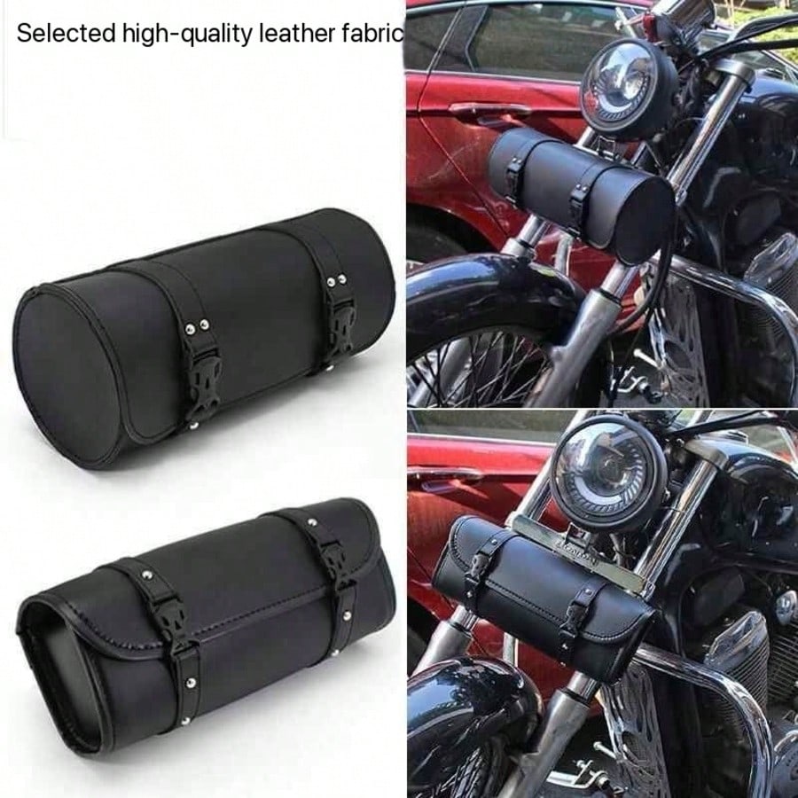 Motorcycle Tool Bag, Front PU Leather Saddle Bag, Motorcycle Fork Storage Bag, Universal Bicycle Car Motorcycle Cruiser Retro Scooter Electric Bike Modification Accessories, Universal Leather Waterpro
