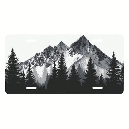 Mountain Front License Plate Cover,Funny Aluminum Metal Car Accessory Rust-Proof US Novelty Vanity Tag Decor For Men & Women With 4 Holes 6 * 12 In Car Decor Accessory