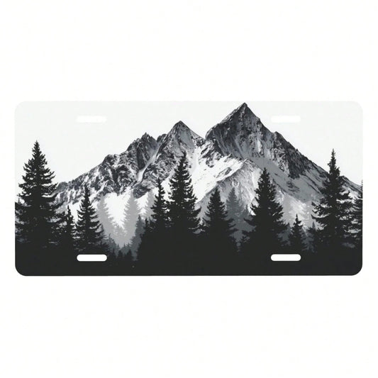 Mountain Front License Plate Cover,Funny Aluminum Metal Car Accessory Rust-Proof US Novelty Vanity Tag Decor For Men & Women With 4 Holes 6 * 12 In Car Decor Accessory