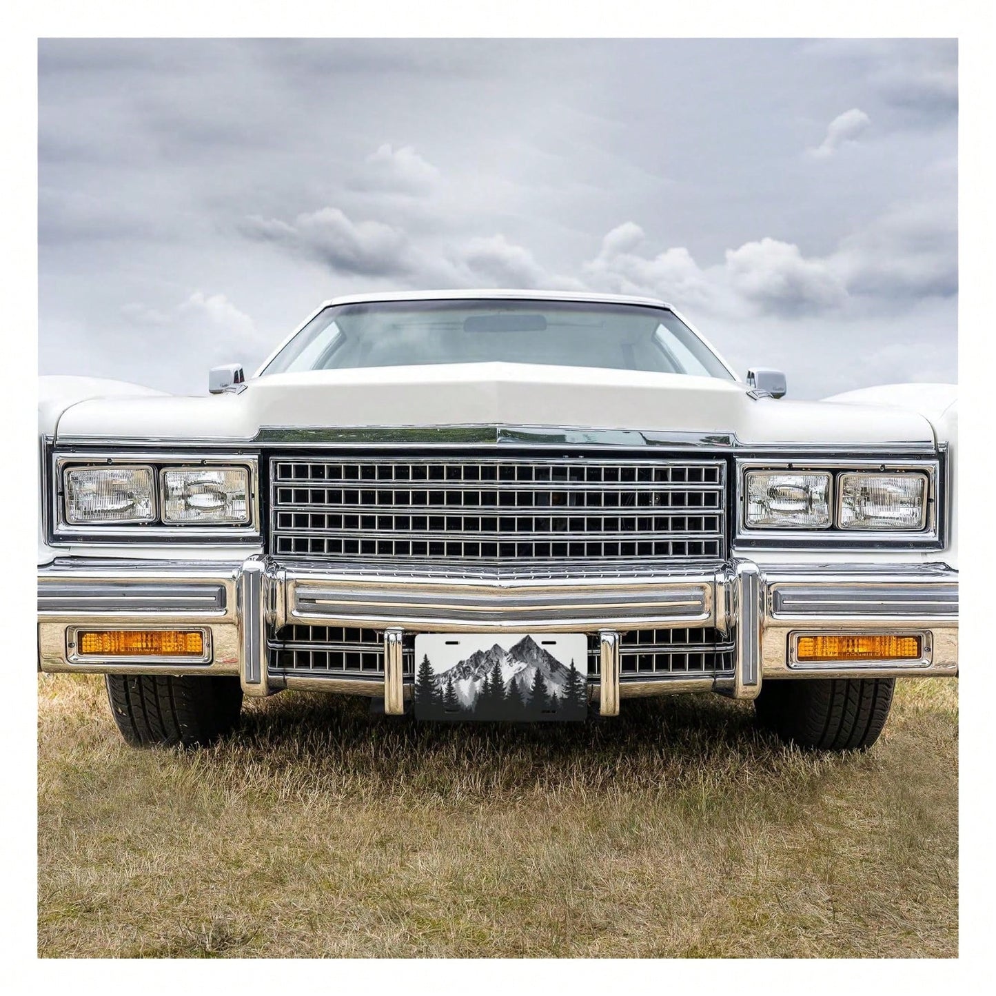 Mountain Front License Plate Cover,Funny Aluminum Metal Car Accessory Rust-Proof US Novelty Vanity Tag Decor For Men & Women With 4 Holes 6 * 12 In Car Decor Accessory
