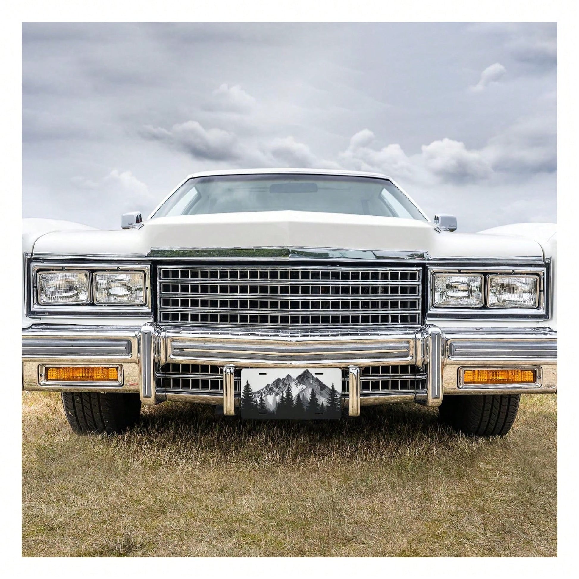 Mountain Front License Plate Cover,Funny Aluminum Metal Car Accessory Rust-Proof US Novelty Vanity Tag Decor For Men & Women With 4 Holes 6 * 12 In Car Decor Accessory