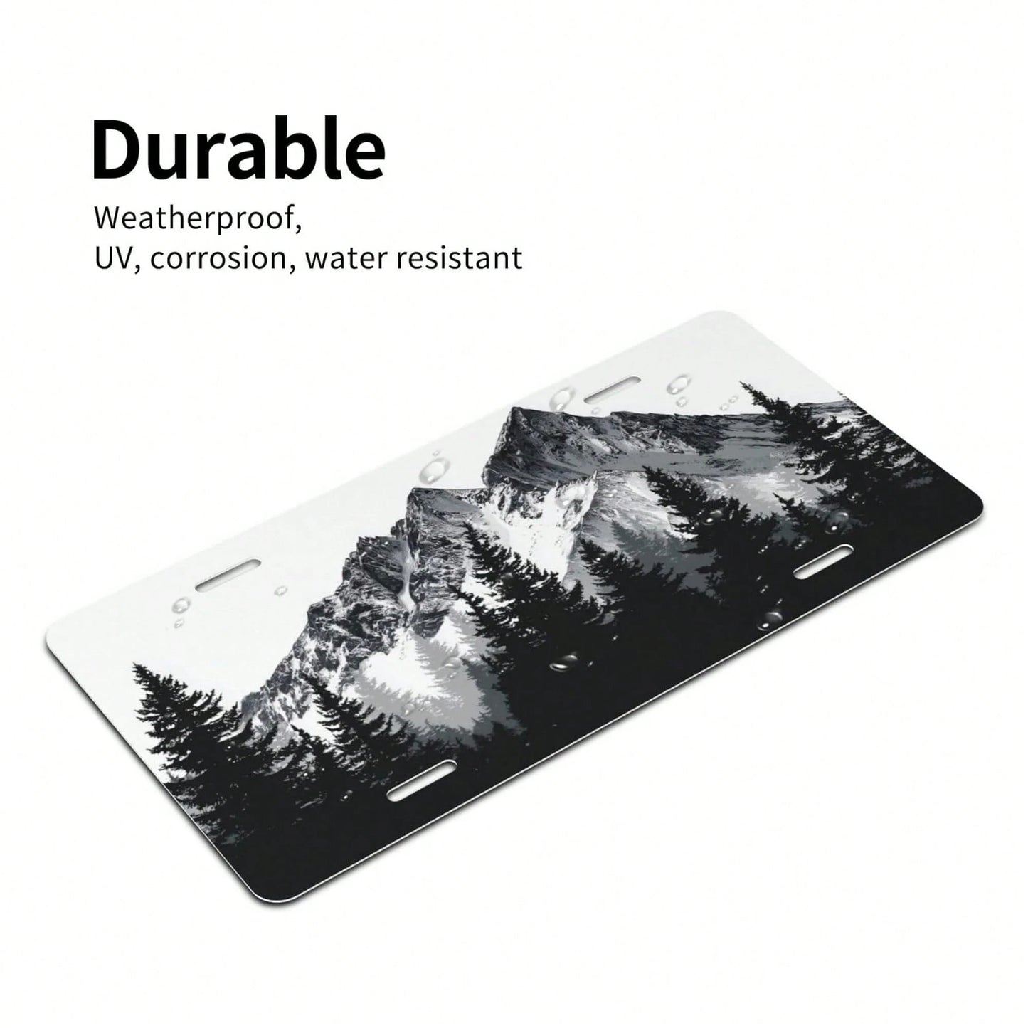 Mountain Front License Plate Cover,Funny Aluminum Metal Car Accessory Rust-Proof US Novelty Vanity Tag Decor For Men & Women With 4 Holes 6 * 12 In Car Decor Accessory