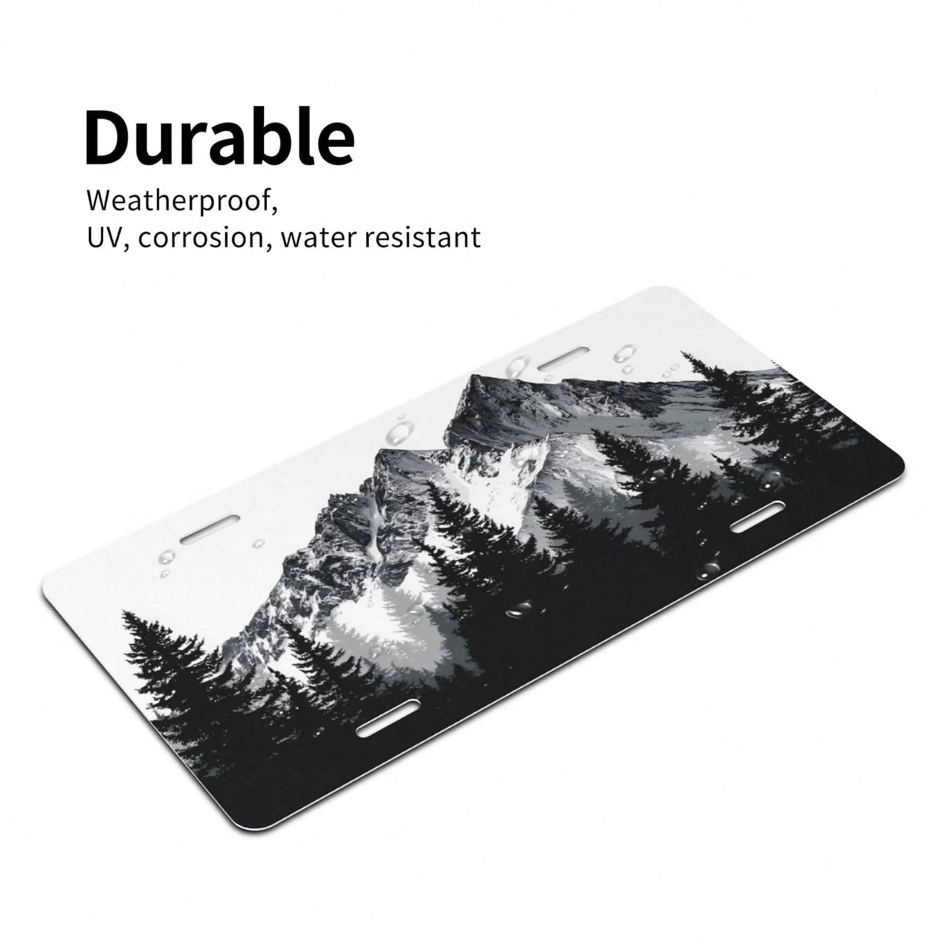 Mountain Front License Plate Cover,Funny Aluminum Metal Car Accessory Rust-Proof US Novelty Vanity Tag Decor For Men & Women With 4 Holes 6 * 12 In Car Decor Accessory