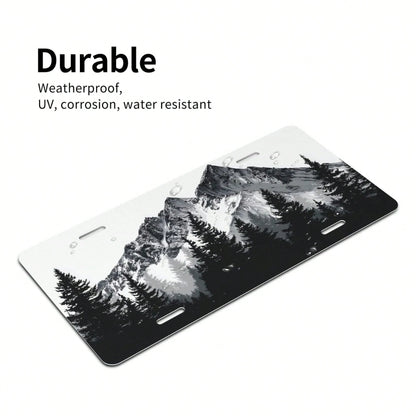 Mountain Front License Plate Cover,Funny Aluminum Metal Car Accessory Rust-Proof US Novelty Vanity Tag Decor For Men & Women With 4 Holes 6 * 12 In Car Decor Accessory