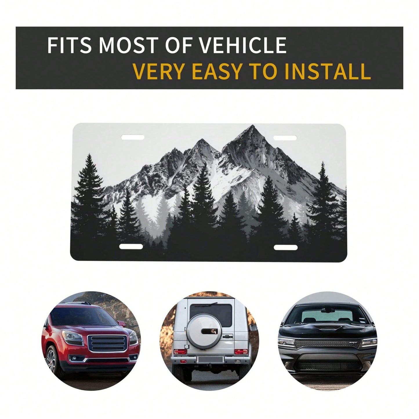 Mountain Front License Plate Cover,Funny Aluminum Metal Car Accessory Rust-Proof US Novelty Vanity Tag Decor For Men & Women With 4 Holes 6 * 12 In Car Decor Accessory