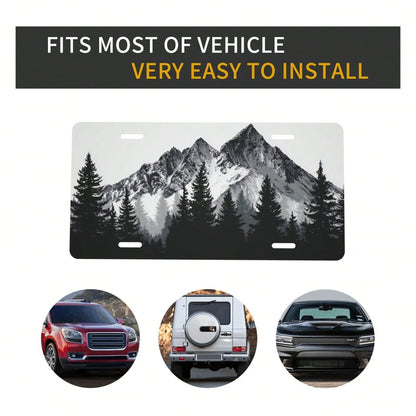 Mountain Front License Plate Cover,Funny Aluminum Metal Car Accessory Rust-Proof US Novelty Vanity Tag Decor For Men & Women With 4 Holes 6 * 12 In Car Decor Accessory