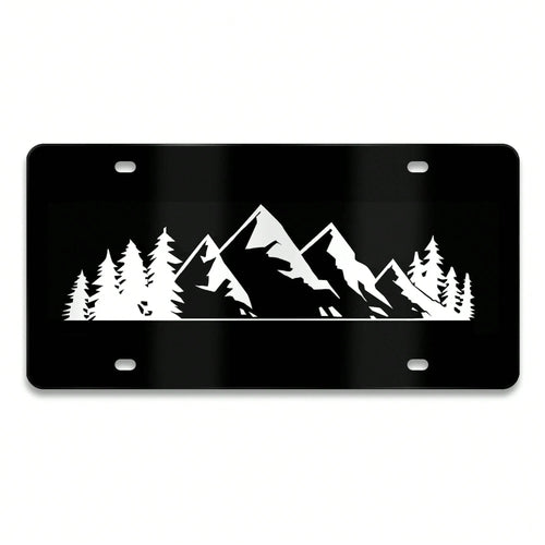 Mountain License Plate Mountains Front License Plate Peak Aluminum Decorative Licenses Plates, Natural Novelty Vanity Tag Black Car Plates, Car Tag With 4 Holes 6*12 Inch Cars Decor Accessory