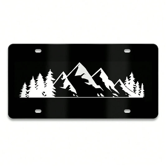 Mountain License Plate Mountains Front License Plate Peak Aluminum Decorative Licenses Plates, Natural Novelty Vanity Tag Black Car Plates, Car Tag With 4 Holes 6*12 Inch Cars Decor Accessory