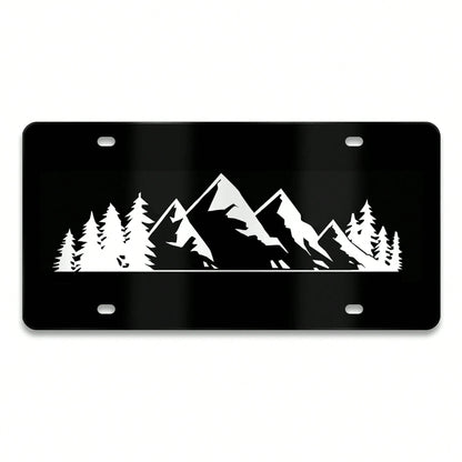 Mountain License Plate Mountains Front License Plate Peak Aluminum Decorative Licenses Plates, Natural Novelty Vanity Tag Black Car Plates, Car Tag With 4 Holes 6*12 Inch Cars Decor Accessory