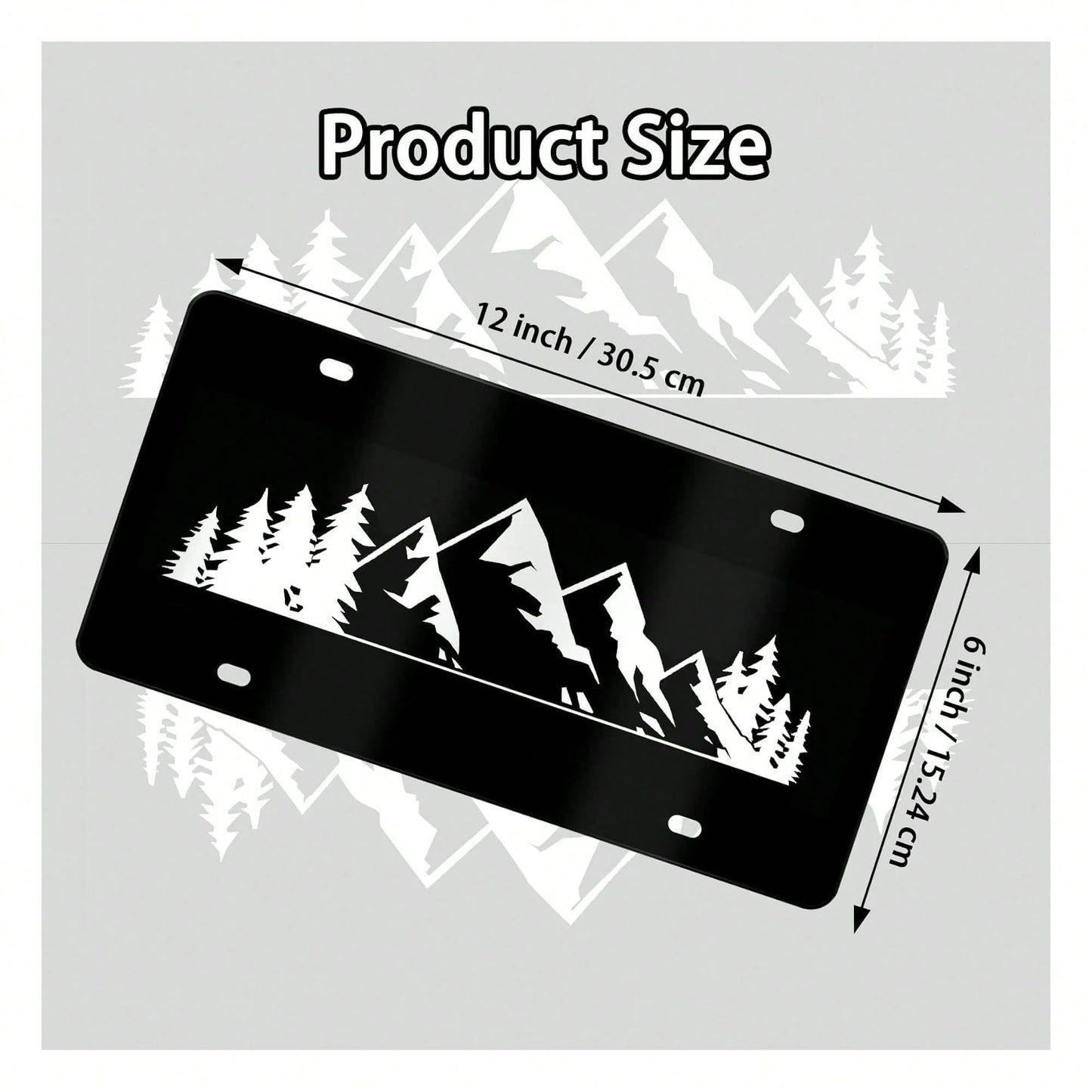 Mountain License Plate Mountains Front License Plate Peak Aluminum Decorative Licenses Plates, Natural Novelty Vanity Tag Black Car Plates, Car Tag With 4 Holes 6*12 Inch Cars Decor Accessory
