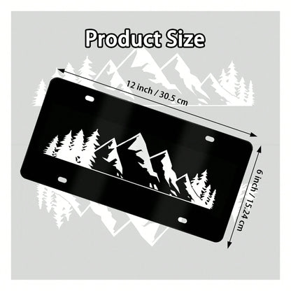 Mountain License Plate Mountains Front License Plate Peak Aluminum Decorative Licenses Plates, Natural Novelty Vanity Tag Black Car Plates, Car Tag With 4 Holes 6*12 Inch Cars Decor Accessory
