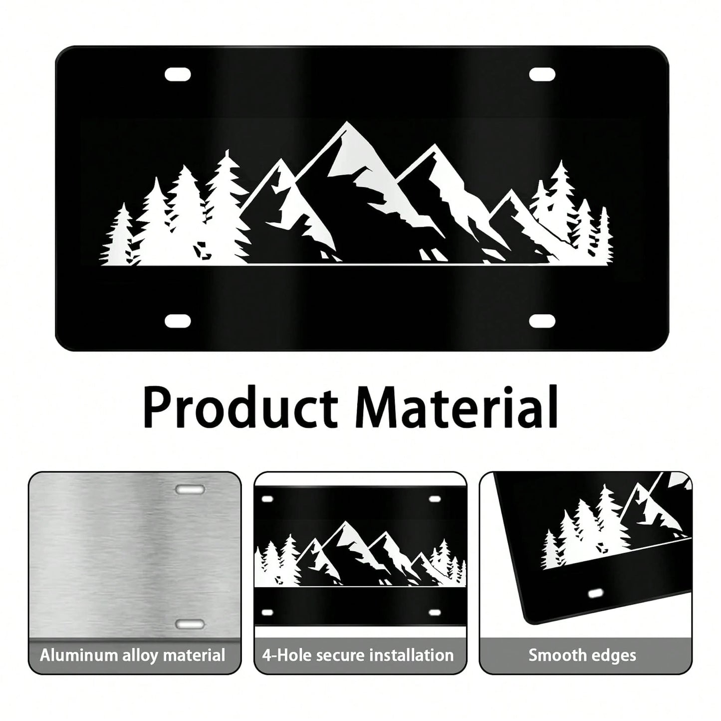 Mountain License Plate Mountains Front License Plate Peak Aluminum Decorative Licenses Plates, Natural Novelty Vanity Tag Black Car Plates, Car Tag With 4 Holes 6*12 Inch Cars Decor Accessory