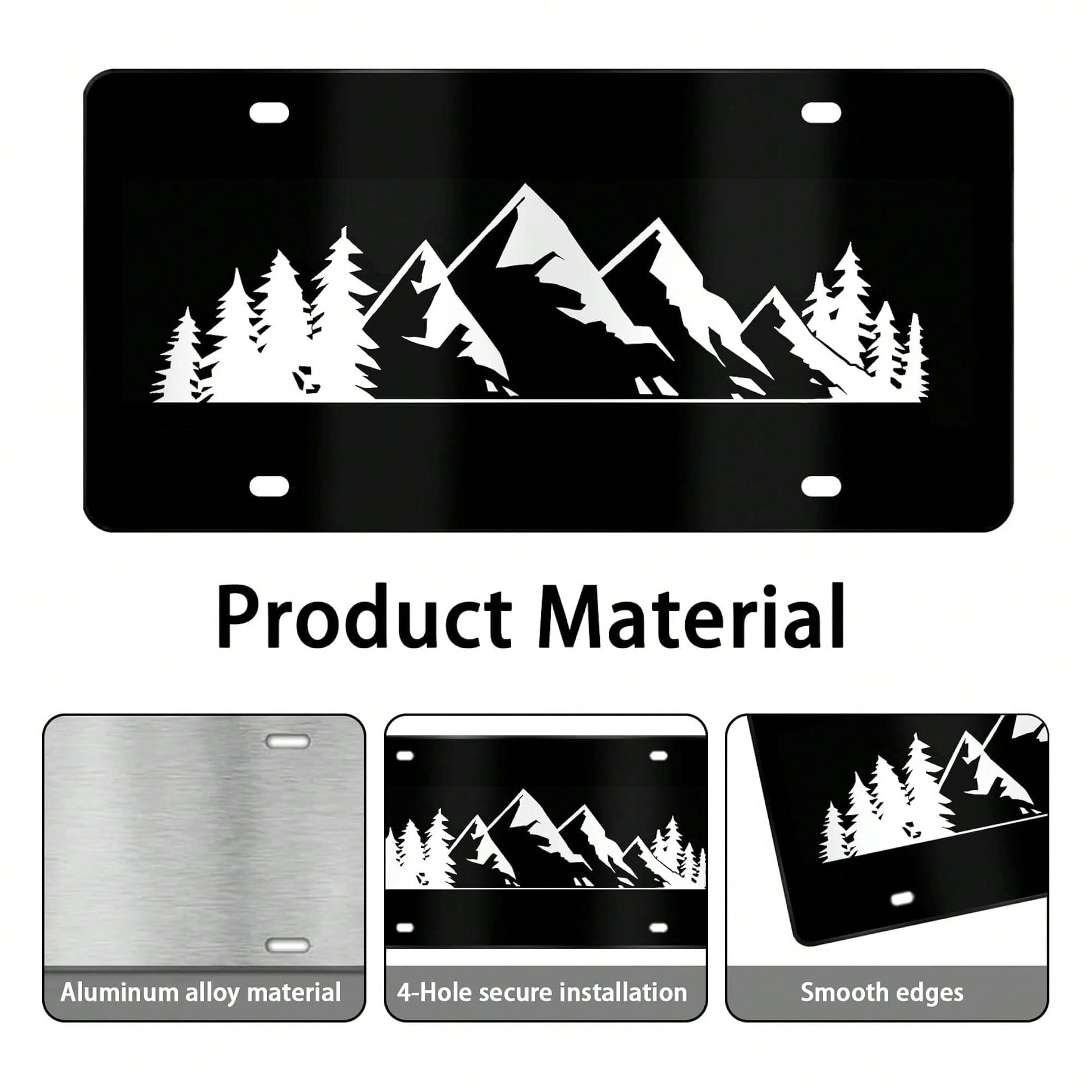Mountain License Plate Mountains Front License Plate Peak Aluminum Decorative Licenses Plates, Natural Novelty Vanity Tag Black Car Plates, Car Tag With 4 Holes 6*12 Inch Cars Decor Accessory