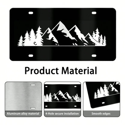 Mountain License Plate Mountains Front License Plate Peak Aluminum Decorative Licenses Plates, Natural Novelty Vanity Tag Black Car Plates, Car Tag With 4 Holes 6*12 Inch Cars Decor Accessory