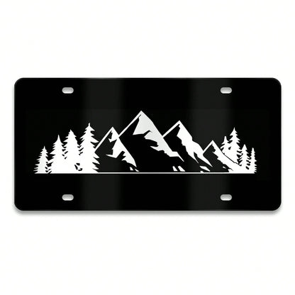 Mountain License Plate Mountains Front License Plate Peak Aluminum Decorative Licenses Plates, Natural Novelty Vanity Tag Black Car Plates, Car Tag With 4 Holes 6*12 Inch Cars Decor Accessory