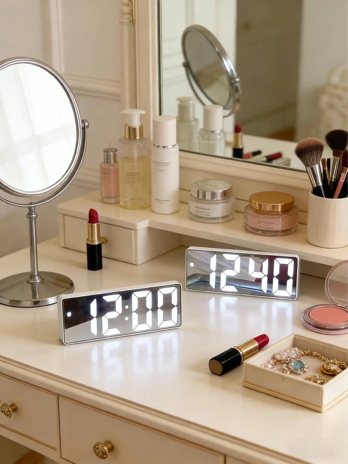Multi Colored LED Mirror Desktop Alarm Clock, Digital Alarm Clock, Desktop Electronic Alarm Clock, Display Time, Night Light, Desktop USB Alarm Clock, Home Decoration Smart Clock, Bedroom Home Office