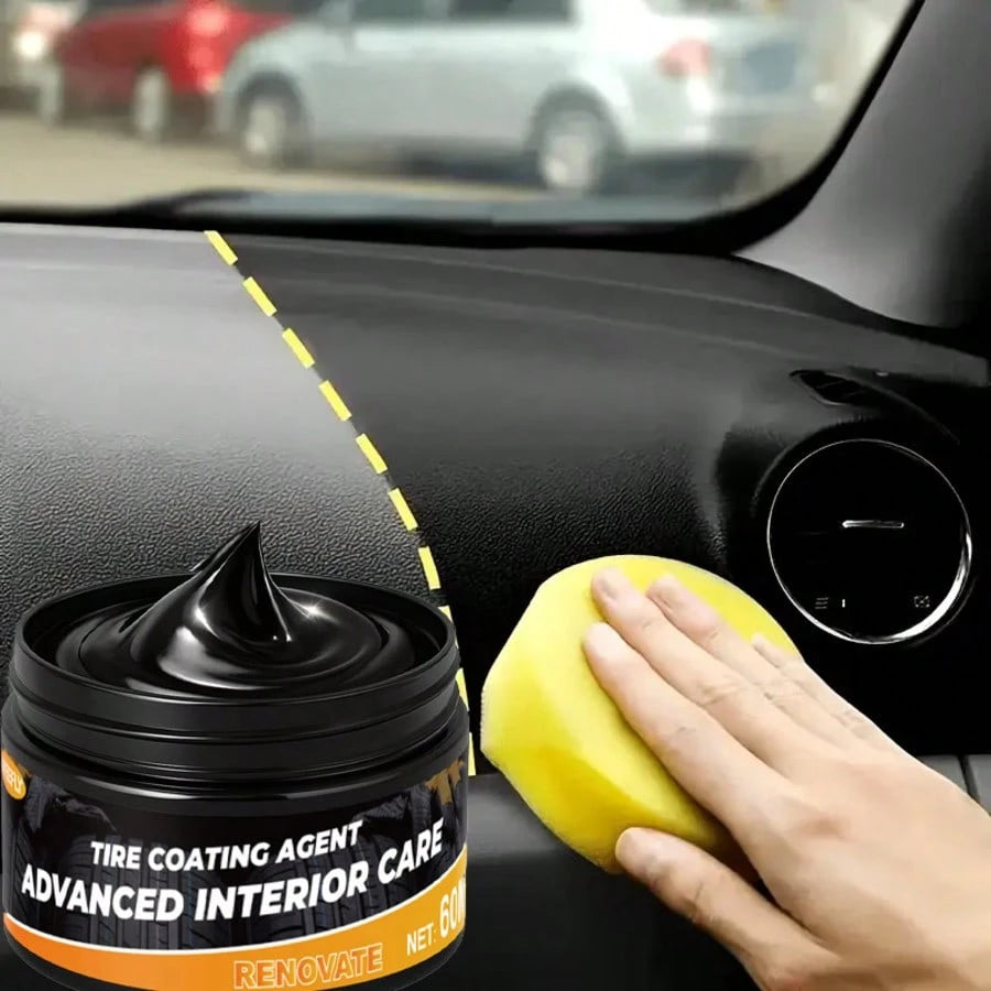 Multifunctional Car Interior & Exterior Repair Wax- Scratch Remover, Plastic Refinishing & Gloss Treatment- Instant Black Glossy Dashboard, Tires, Bodywork- Includes Sponge Brush- Anti-Yellowing