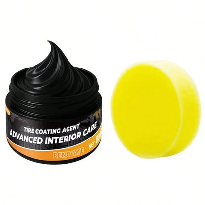 Multifunctional Car Interior & Exterior Repair Wax- Scratch Remover, Plastic Refinishing & Gloss Treatment- Instant Black Glossy Dashboard, Tires, Bodywork- Includes Sponge Brush- Anti-Yellowing