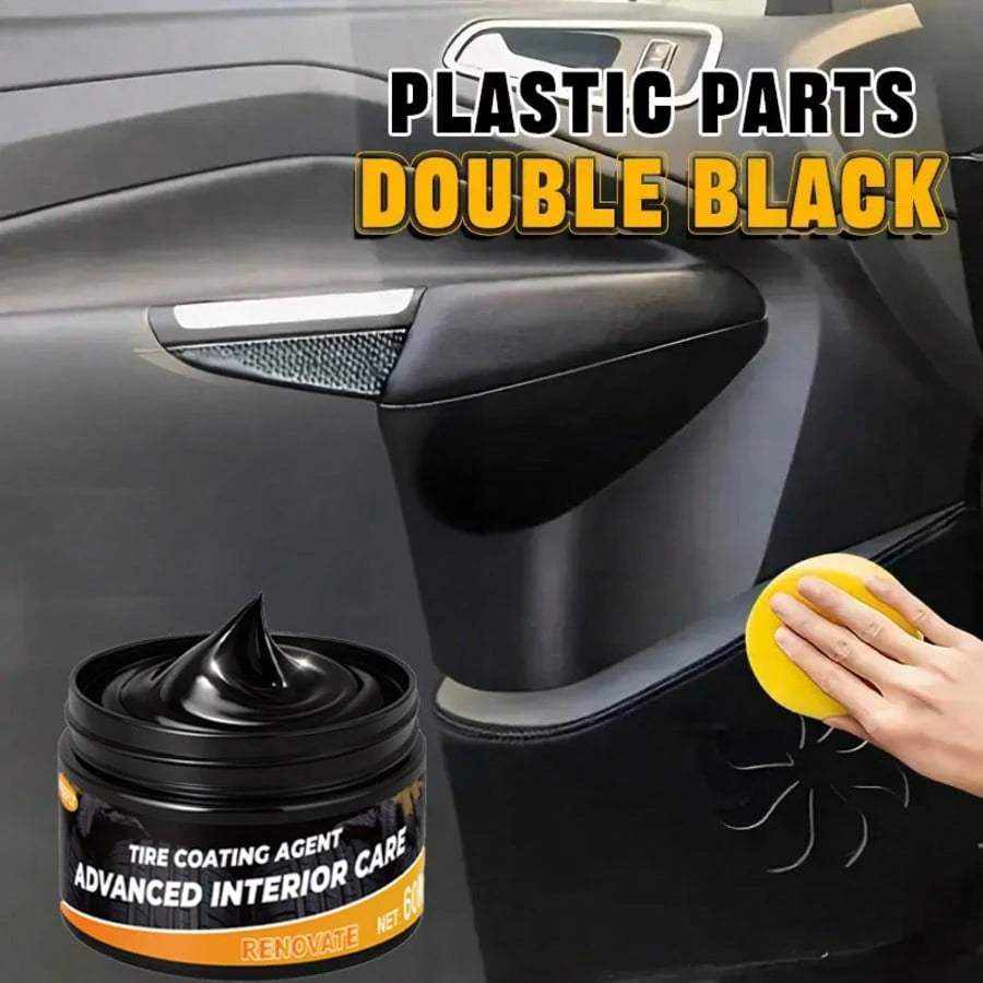 Multifunctional Car Interior & Exterior Repair Wax- Scratch Remover, Plastic Refinishing & Gloss Treatment- Instant Black Glossy Dashboard, Tires, Bodywork- Includes Sponge Brush- Anti-Yellowing