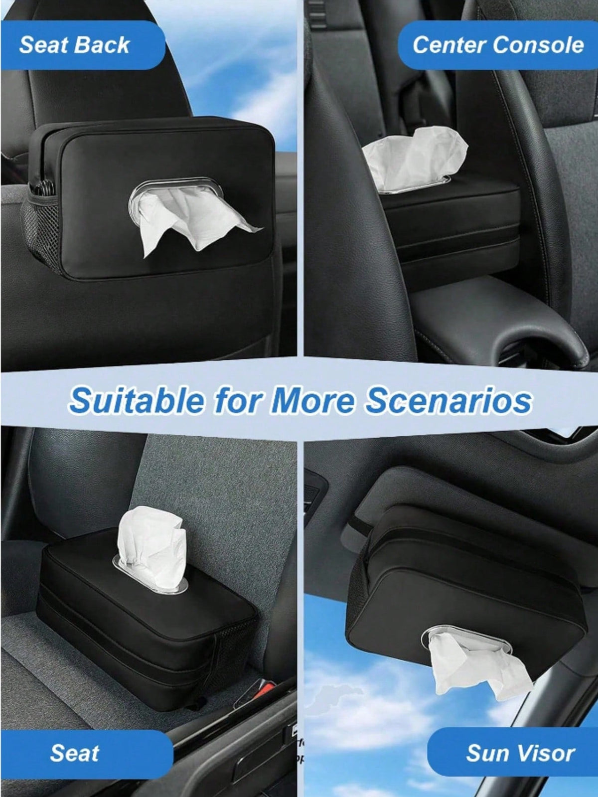 Multifunctional Car Tissue Box, Suitable For Sun Visor, Rear Seat Tissue Dispenser, Hanging Tissue Storage Box. Applicable To Headrest, Armrest And Sun Visor, Combining Aesthetics And Storage Function
