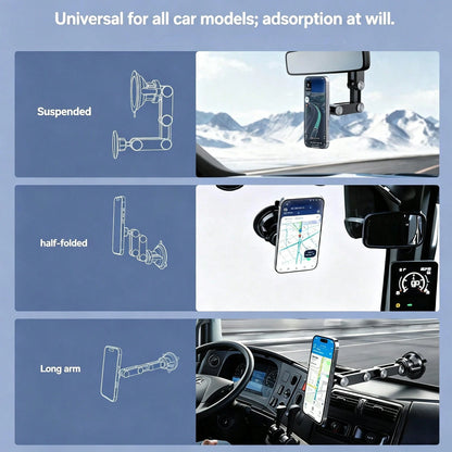Multifunctional Metal Vacuum Suction Phone Mount, 360° Adjustable Overhead Shooting Holder, Glue-Free Damage-Free Install. AR Damping Shaft For One-Hand Adjustment, Stable On Bumpy Roads, For Navigati