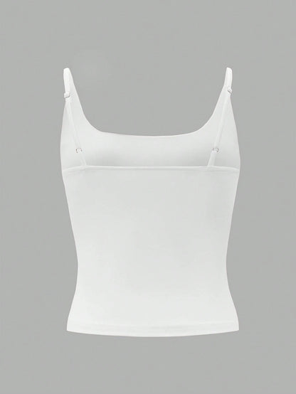 Muse Moon Women's Sexy Fitted Casual Solid Color Knit Tank Top, Suitable For Autumn Back To School, Sports, Daily Wear, Office Commute White Summer