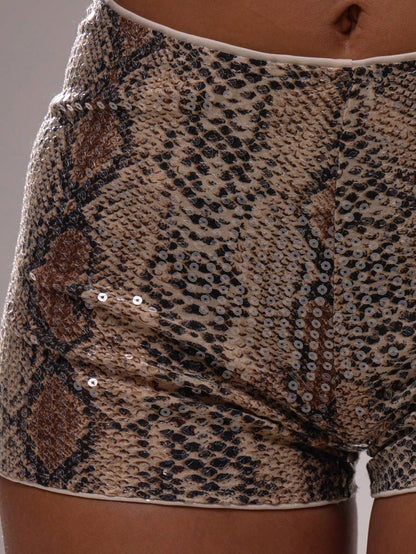 MUSERA Snakeskin Sequin Hot Shorts Ibiza Fits Summer Boho Holiday Club Ibiza Rave Festival Pants Spring Carvinal Casual Vacation Y2K