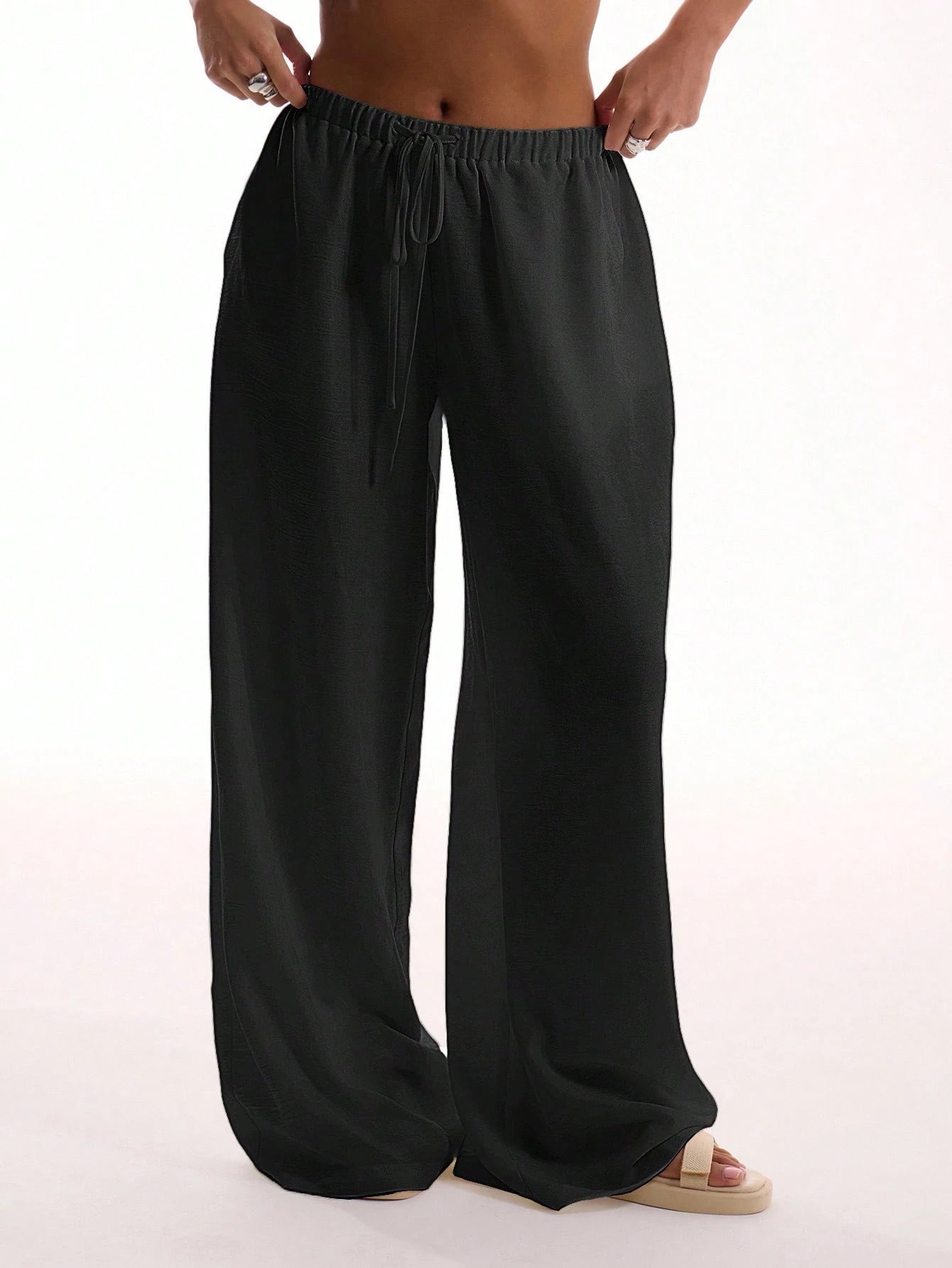 MUSERA Textured Linen Feel Tie Waist Trouser Vacation Summer Elegant Beachwear Boho Casual Boho Airport Spring Holiday