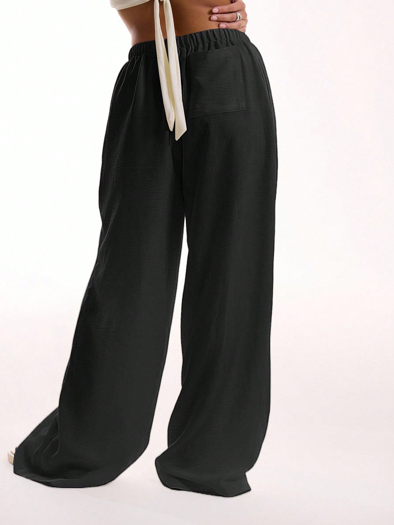 MUSERA Textured Linen Feel Tie Waist Trouser Vacation Summer Elegant Beachwear Boho Casual Boho Airport Spring Holiday