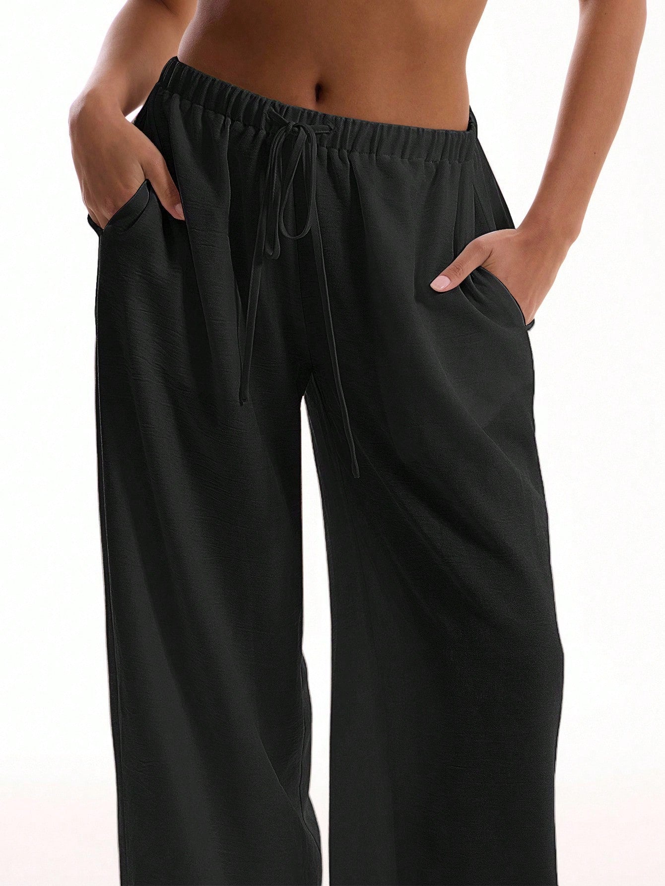 MUSERA Textured Linen Feel Tie Waist Trouser Vacation Summer Elegant Beachwear Boho Casual Boho Airport Spring Holiday