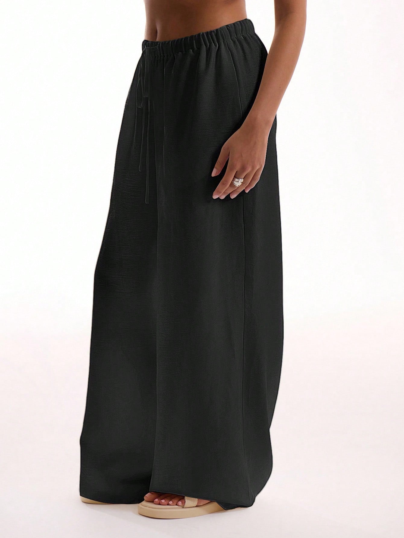 MUSERA Textured Linen Feel Tie Waist Trouser Vacation Summer Elegant Beachwear Boho Casual Boho Airport Spring Holiday