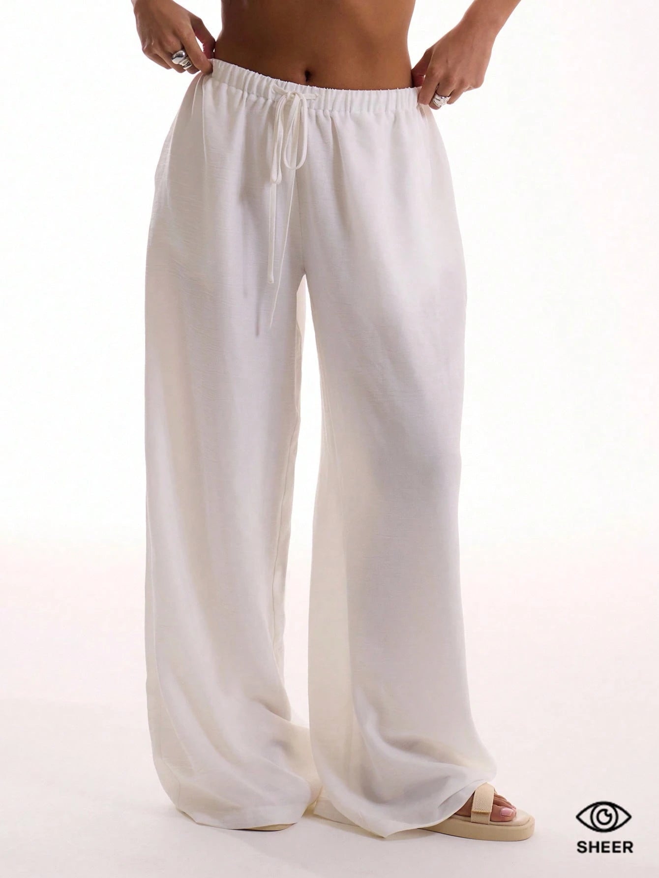 MUSERA Textured Linen Feel Tie Waist Trouser Vacation Summer Elegant Beachwear Boho Casual Boho Airport Spring Holiday