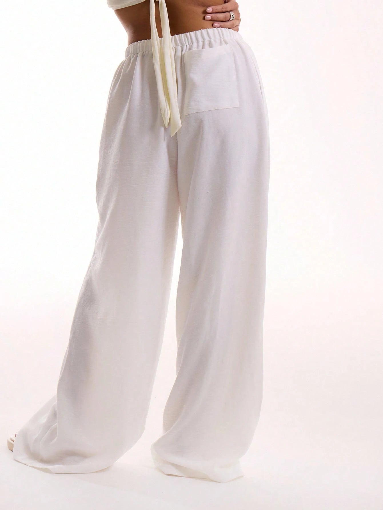 MUSERA Textured Linen Feel Tie Waist Trouser Vacation Summer Elegant Beachwear Boho Casual Boho Airport Spring Holiday