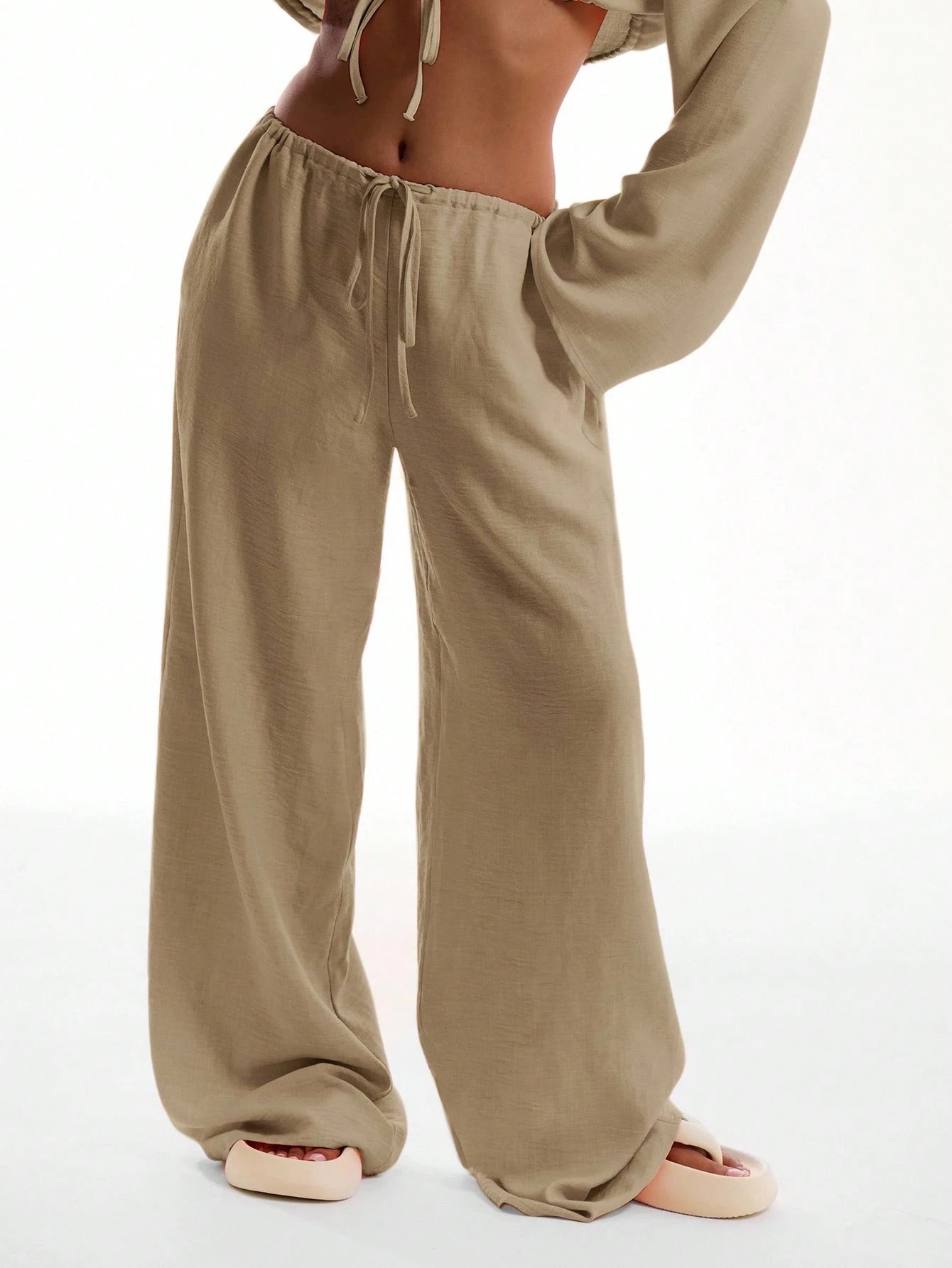 MUSERA Tie Front Linen Feel Beach Trousers Drawstring Pants Vacation Summer Elegant Beachwear Boho Casual Airport Spring Holiday