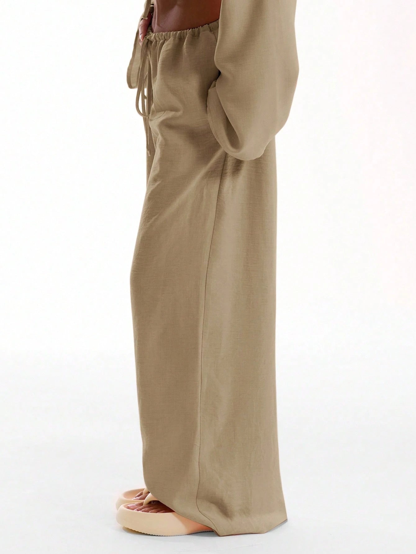 MUSERA Tie Front Linen Feel Beach Trousers Drawstring Pants Vacation Summer Elegant Beachwear Boho Casual Airport Spring Holiday