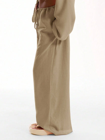 MUSERA Tie Front Linen Feel Beach Trousers Drawstring Pants Vacation Summer Elegant Beachwear Boho Casual Airport Spring Holiday