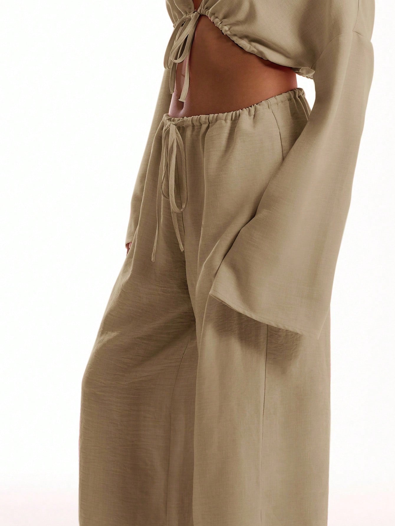 MUSERA Tie Front Linen Feel Beach Trousers Drawstring Pants Vacation Summer Elegant Beachwear Boho Casual Airport Spring Holiday