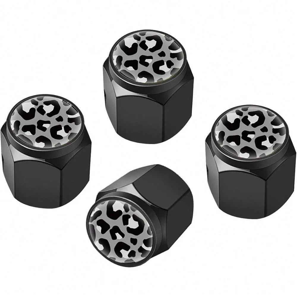 NEV- Tire Valve Stem Caps Cover,4 Pcs Metal Black Air Valve Cap, Aluminum Car Wheel Stem Caps,Universal Stem Covers For Cars,Trucks,Bikes,Motorcycles,Corrosion Resistant (Black Leopard Texture)