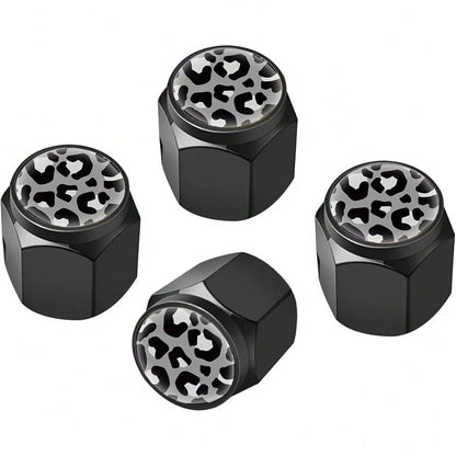 NEV- Tire Valve Stem Caps Cover,4 Pcs Metal Black Air Valve Cap, Aluminum Car Wheel Stem Caps,Universal Stem Covers For Cars,Trucks,Bikes,Motorcycles,Corrosion Resistant (Black Leopard Texture)