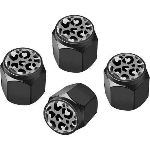 NEV- Tire Valve Stem Caps Cover,4 Pcs Metal Black Air Valve Cap, Aluminum Car Wheel Stem Caps,Universal Stem Covers For Cars,Trucks,Bikes,Motorcycles,Corrosion Resistant (Black Leopard Texture)