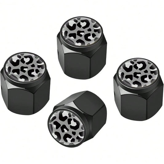 NEV- Tire Valve Stem Caps Cover,4 Pcs Metal Black Air Valve Cap, Aluminum Car Wheel Stem Caps,Universal Stem Covers For Cars,Trucks,Bikes,Motorcycles,Corrosion Resistant (Black Leopard Texture)