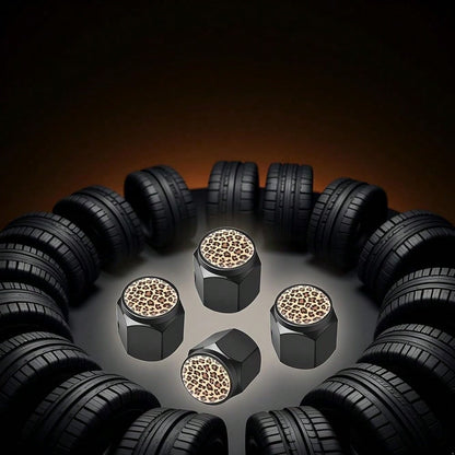 NEV- Tire Valve Stem Caps Cover,4 Pcs Metal Black Air Valve Cap, Aluminum Car Wheel Stem Caps,Universal Stem Covers For Cars,Trucks,Bikes,Motorcycles,Corrosion Resistant (Black Leopard Texture)