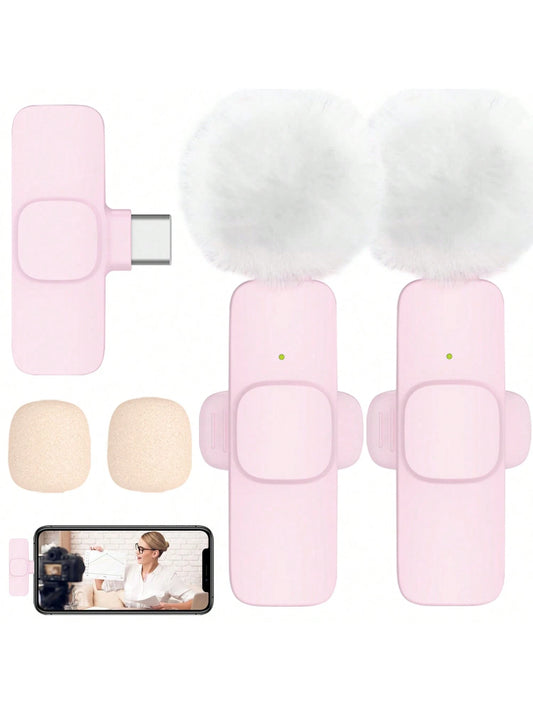 New 1 Drag 2 Microphone Lavalier 2.4GHz 2 In 1 Portable Mini Microphone Wireless Recording Microphone For Type-C Phone