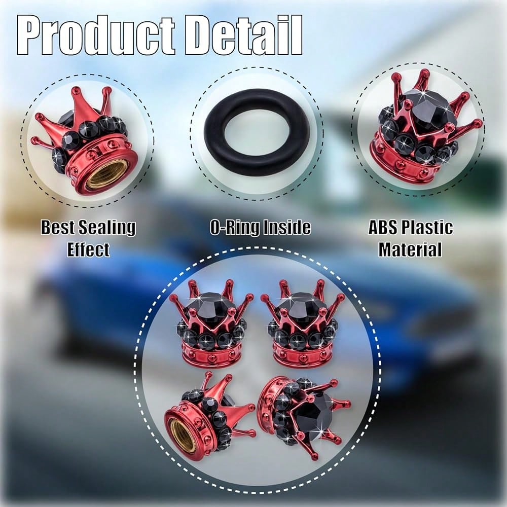 NEW- 4PCS Crown Bling Tire Stem Valve Caps, Crystal Diamond Car Wheel Tire Valve Caps Universal Copper Core Stem Covers For Cars, SUV, Trucks, Bikes, Motorcycles, Bicycles (Silver & Pink)