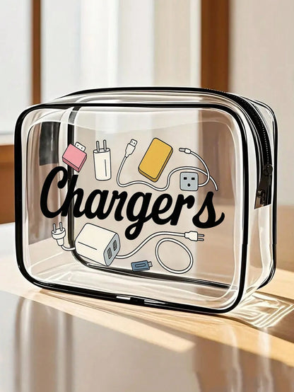 New Arrival: Exclusive Charging Device Organizer Bag- Transparent Toiletry Bag, Travel Essential, Portable Zippered Makeup Bag, Beach Transparent PVC Toiletry Bag, Waterproof Storage Bag, Transparent