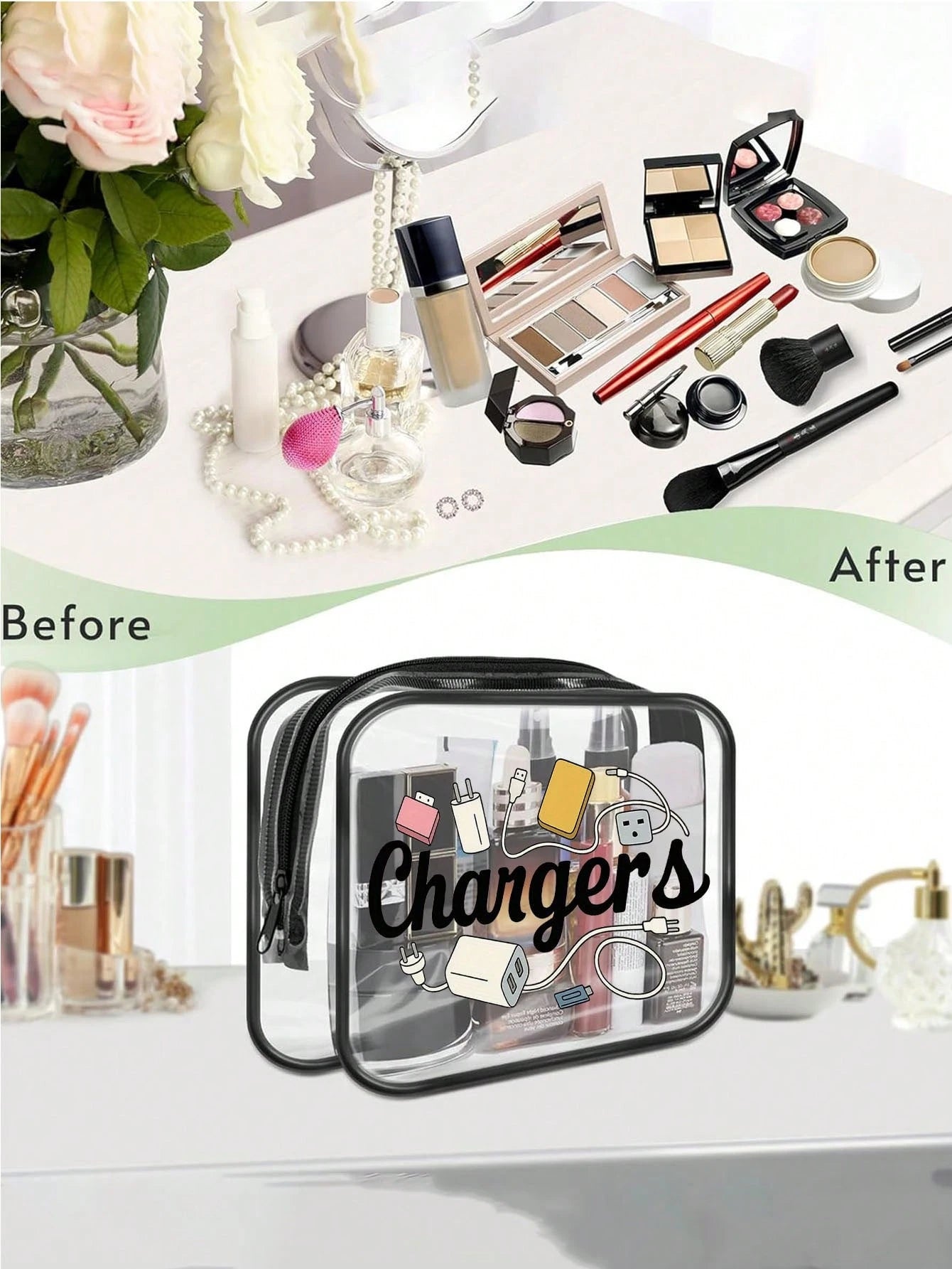 New Arrival: Exclusive Charging Device Organizer Bag- Transparent Toiletry Bag, Travel Essential, Portable Zippered Makeup Bag, Beach Transparent PVC Toiletry Bag, Waterproof Storage Bag, Transparent